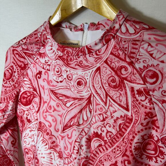 Mara Hoffman Reese NWT Pink Red Paisley Rashguard One Piece Swimsuit Size M - Picture 5 of 15